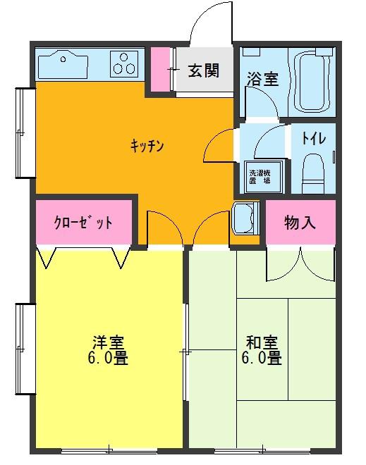 リバーサイド早川(2DK/1階)の間取り写真