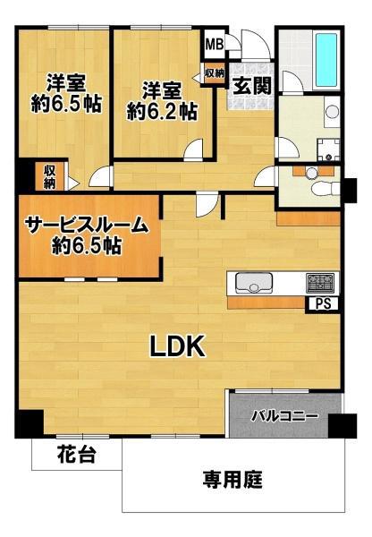 三田カルチャータウンリフォレH棟(2SLDK/1階)の間取り写真
