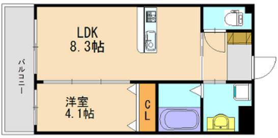 HARVEST久留米(1LDK/3階)の間取り写真