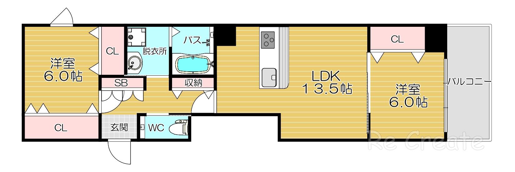 SUNNY SIDE 生玉(2LDK/6階)の間取り写真