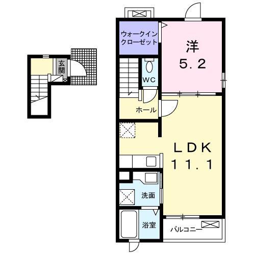 ソレイユB(1LDK/2階)の間取り写真