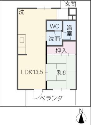 ワカヤマビル(1LDK/4階)の間取り写真