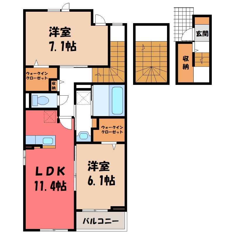 フェリシア ブルー(2LDK/3階)の間取り写真