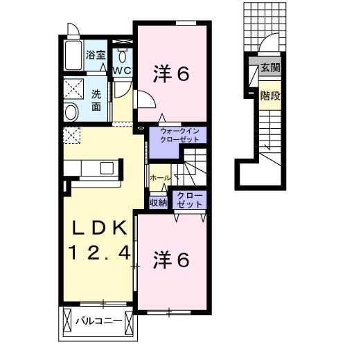 モデッサ24Wハウス郷前(2LDK/2階)の間取り写真