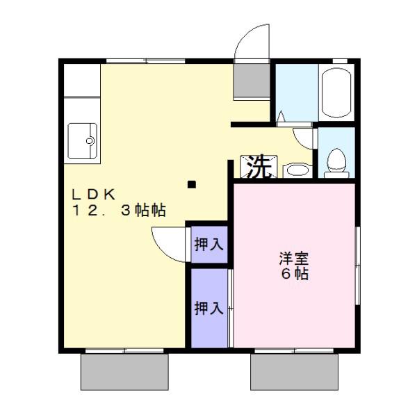 ホワイトコートB(1LDK/1階)の間取り写真