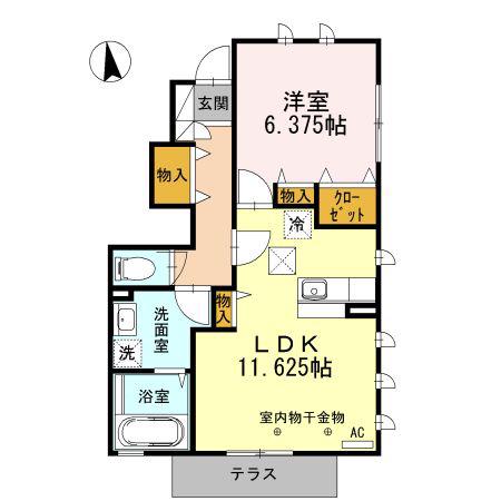 ビラージュ玉川学園B(1LDK/1階)の間取り写真