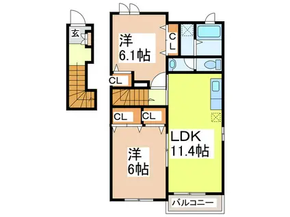サニーフラット・ペーナ(2LDK/2階)の間取り写真