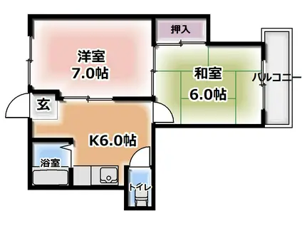 古川ビレッジ(2DK/4階)の間取り写真