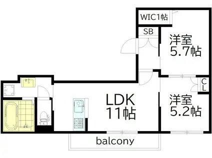WOOD BELL下高井戸(2LDK/1階)の間取り写真
