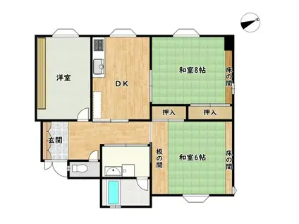 JGS緑丘マンション別館(3DK/2階)の間取り写真