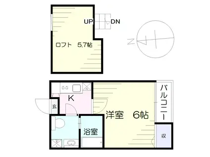 オーチャード霊屋下(1K/2階)の間取り写真