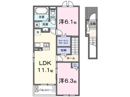 紫波町桜町アパート(2LDK/2階)の間取り写真