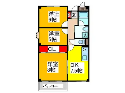 レジデンス清(3DK/6階)の間取り写真