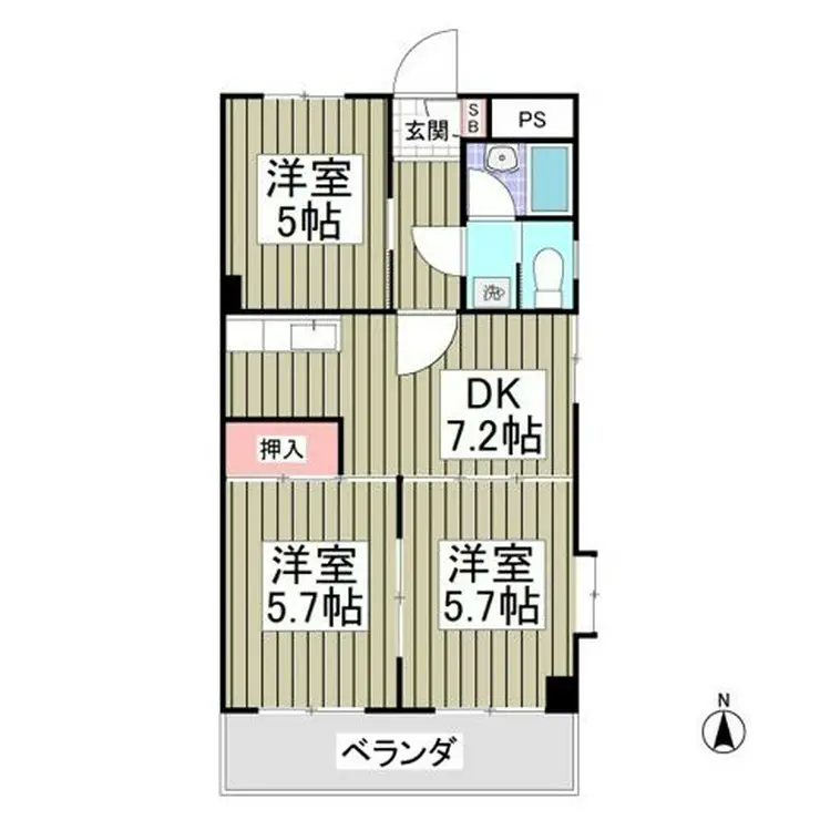 サンハイツ東大和 3階階 間取り