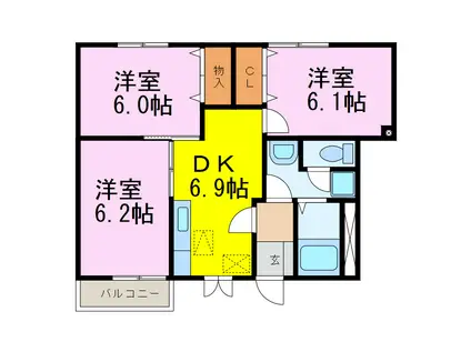 ソレアード(3DK/1階)の間取り写真