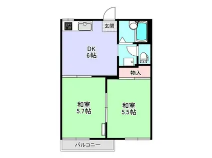 グリーンコーポ石橋B(2DK/2階)の間取り写真