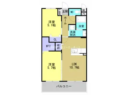 レリアテラス川内南(2LDK/1階)の間取り写真