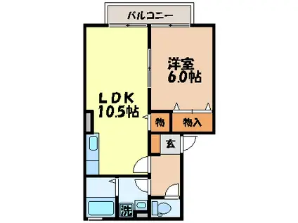 リヴィエールウィルモア(1LDK/2階)の間取り写真