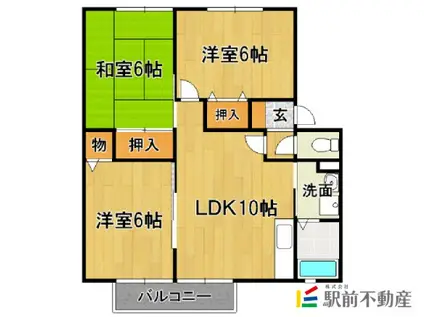 サンライフ尼寺B(3LDK/1階)の間取り写真