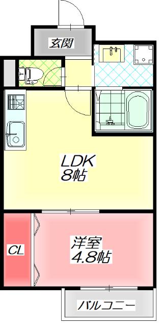 フリーディオ門真V(1LDK/4階)の間取り写真