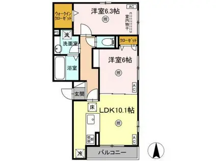 エマーブルMグラン I棟(2LDK/1階)の間取り写真