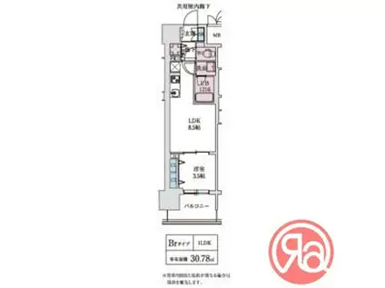 スプランディッド本町東DUE(1LDK/8階)の間取り写真