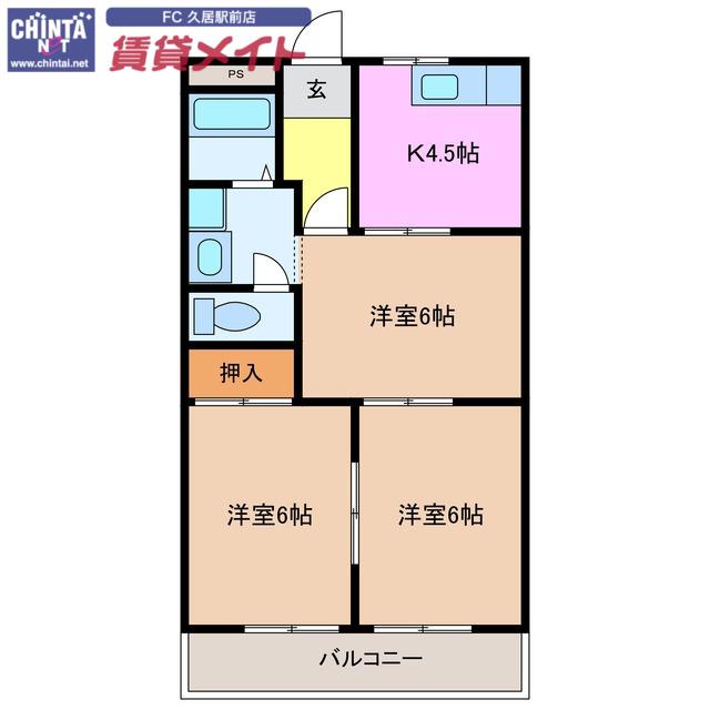 ダイヤマンションA・B棟(3K/2階)の間取り写真