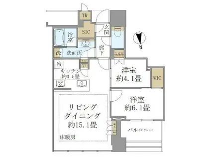 白金ザ・スカイ(2LDK/6階)の間取り写真