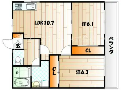 フェルト2420(2LDK/2階)の間取り写真