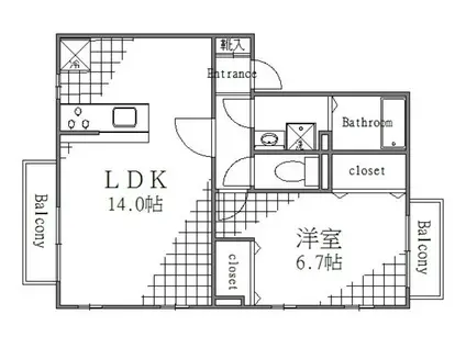 夢路オネスト(1LDK/3階)の間取り写真