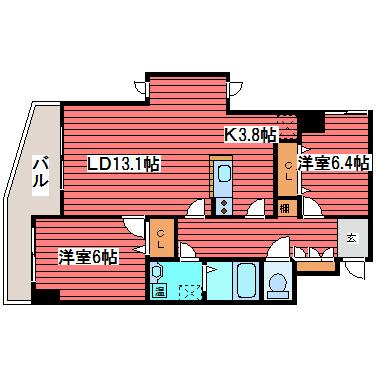 ヴィラ福住(2LDK/5階)の間取り写真