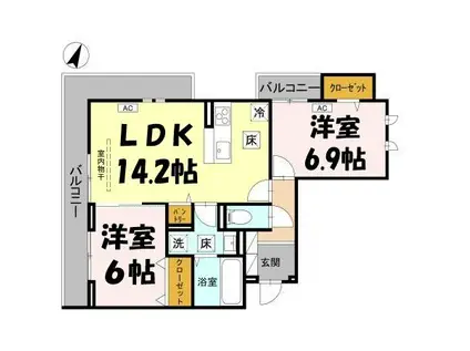 センカⅢ(2LDK/1階)の間取り写真