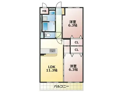グランメゾン小山(2LDK/2階)の間取り写真