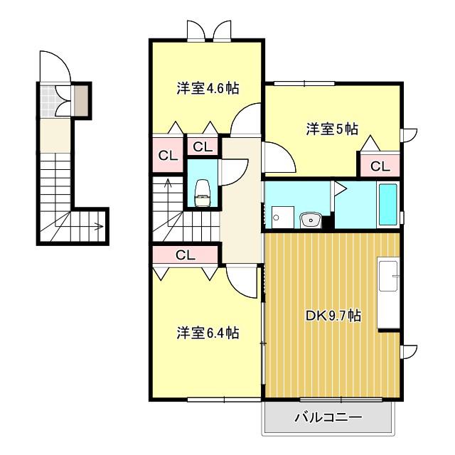 メゾン古閑中(3DK/2階)の間取り写真