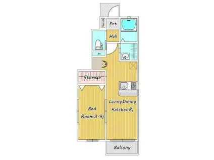リシェス台原(1LDK/1階)の間取り写真