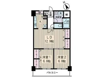 グランドフェニックス(2LDK/10階)の間取り写真