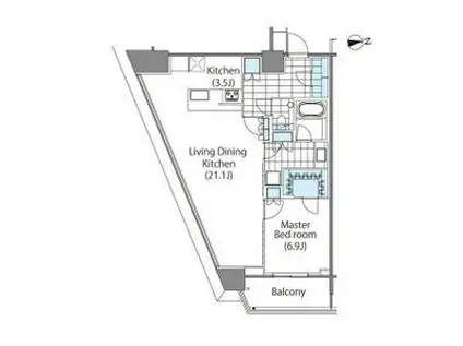 コンフォリア新宿イーストサイドタワー(1LDK/25階)の間取り写真