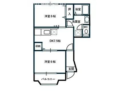 ピュアクレストI(2DK/1階)の間取り写真