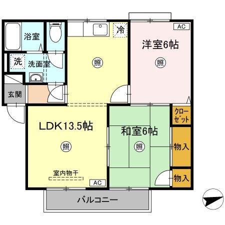 スティブルB棟(2LDK/2階)の間取り写真