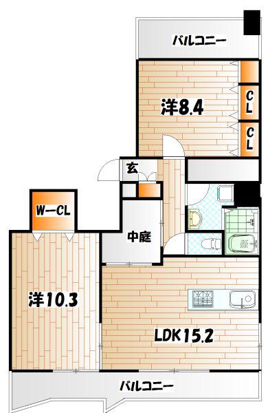 ベーシックビルディング八幡(2LDK/13階)の間取り写真