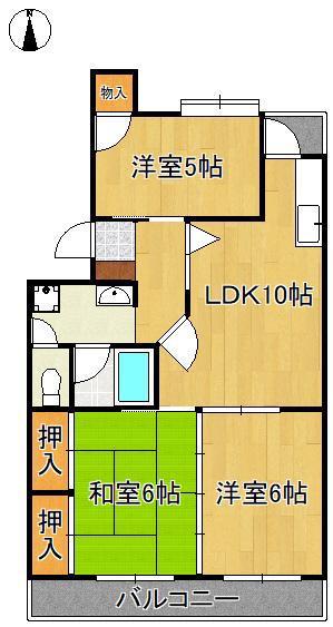 ハイランドマンション千代ヶ崎(3LDK/2階)の間取り写真