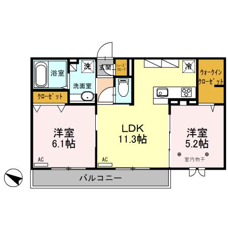 ロイジェントパークスレイクタウンII M(2LDK/2階)の間取り写真