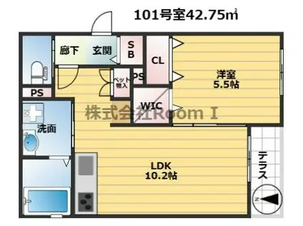 ペット共生型マンション ガーデンロッジ玉造(1LDK/1階)の間取り写真