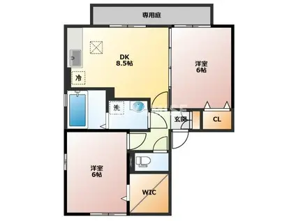 ラフィーネ三城(2DK/1階)の間取り写真