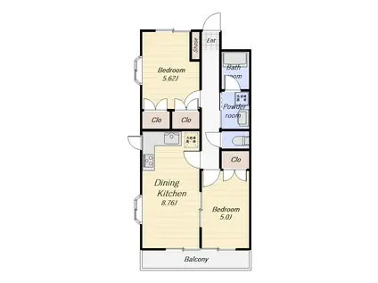 エスペランサ鵠沼II(2LDK/2階)の間取り写真