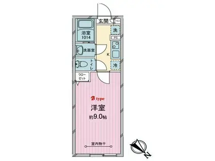 所沢市北秋津2号棟(1K/3階)の間取り写真