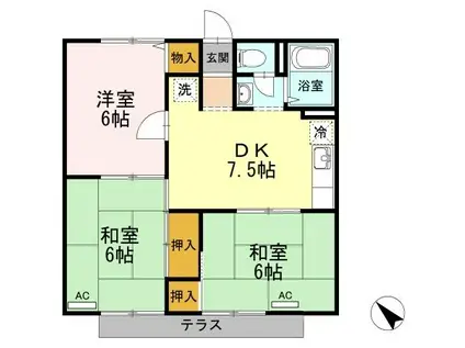 サンライズ勝間田(3DK/1階)の間取り写真