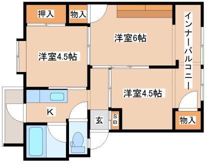 舞子片山団地 5号棟(3K/1階)の間取り写真