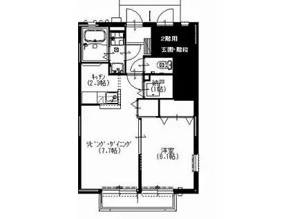 サン・リュミエール F棟(1LDK/1階)の間取り写真
