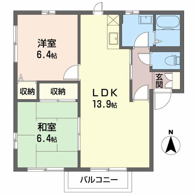 パークハイツ若宮(2LDK/2階)の間取り写真